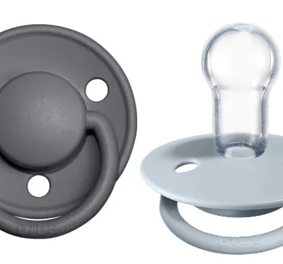 BIBS Pacifier De Lux Silicone 2 PK Iron / Baby Blue ONE SIZE